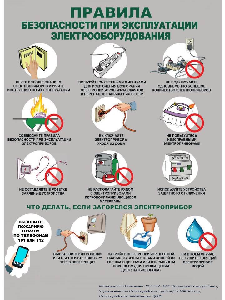 Правила безопасности при использовании элетрооборудования